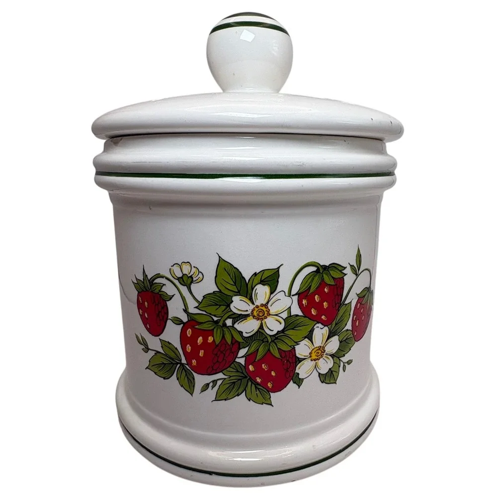 70s Sears Roebuck Strawberry Field Ceramic Jar Medium Canister AS IS Replacement